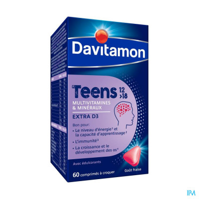 Davitamon Teens Multivitamines & Mineralen Aardbeismaak (60 kauwtabletten)