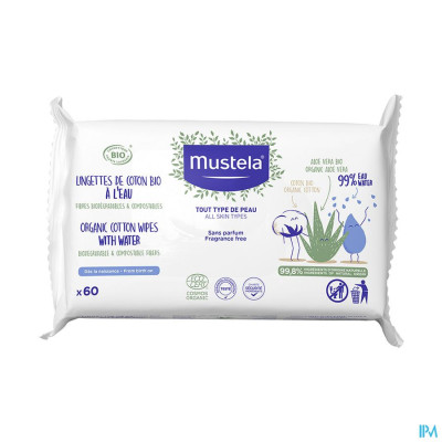 Mustela Bio Katoenen Doekjes met Water (60 doekjes)