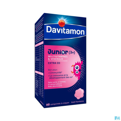 Davitamon Junior Multivitamines & Mineralen Framboos (60 kauwtabletten)