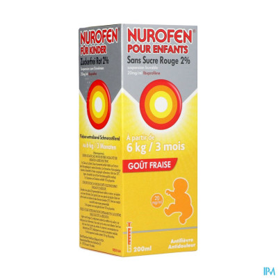 Nurofen Kind Suikervrij Aardbei 2 % 200ml