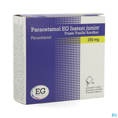 Paracetamol EG Instant Junior 250mg Vanille-Aardbei (20 zakjes)