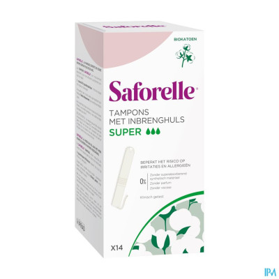 Saforelle Anti-Irritatie Bio Tampons met Inbrenghuls - Super (14 stuks)