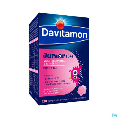 Davitamon Junior Multivitamines & Mineralen Framboos (120 kauwtabletten)