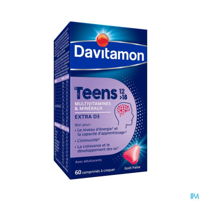 Davitamon Teens Multivitamines & Mineralen Aardbeismaak (60 kauwtabletten)