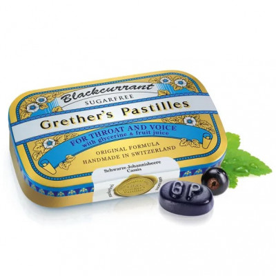 Grethers Pastilles Blackcurrant Suikervrij (60gr)