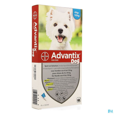 Advantix 100/ 500 Honden 4<10kg Fl 4x1,0ml