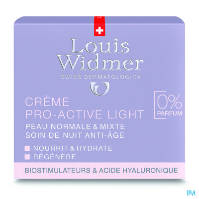 Louis Widmer - Pro-Active Cream Light Nacht (zonder parfum) - 50 ml