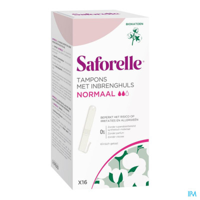 Saforelle Anti-Irritatie Bio Tampons met Inbrenghuls - Normaal (16 stuks)