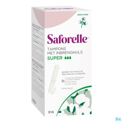 Saforelle Anti-Irritatie Bio Tampons met Inbrenghuls - Super (14 stuks)