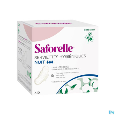 Saforelle Anti-Irritatie Bio Maandverbanden Nacht (10 stuks)