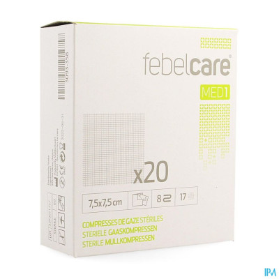 Febelcare Gaaskompres Steriel 7,5 x 7,5 cm  (20 stuks)