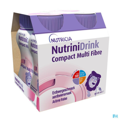 NutriniDrink Compact Multi Fibre Aardbeiensmaak 4x125ml