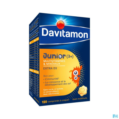 Davitamon Junior Multivitamines & Mineralen Multivruchtensmaak (120 kauwtabletten)