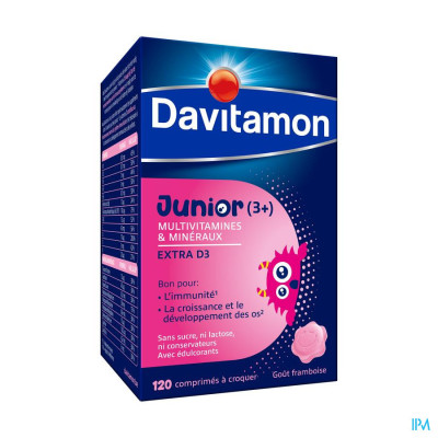 Davitamon Junior Multivitamines & Mineralen Framboos (120 kauwtabletten)