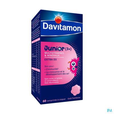 Davitamon Junior Multivitamines & Mineralen Framboos (60 kauwtabletten)
