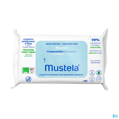 Mustela Reinigende Doekjes met Water (60 composteerbare doekjes)